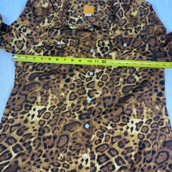 Ruby Rd Liquid Knit Long Sleeve Blouse 12 Leopard Animal Print Shiny Roll Tab - Picture 10 of 11